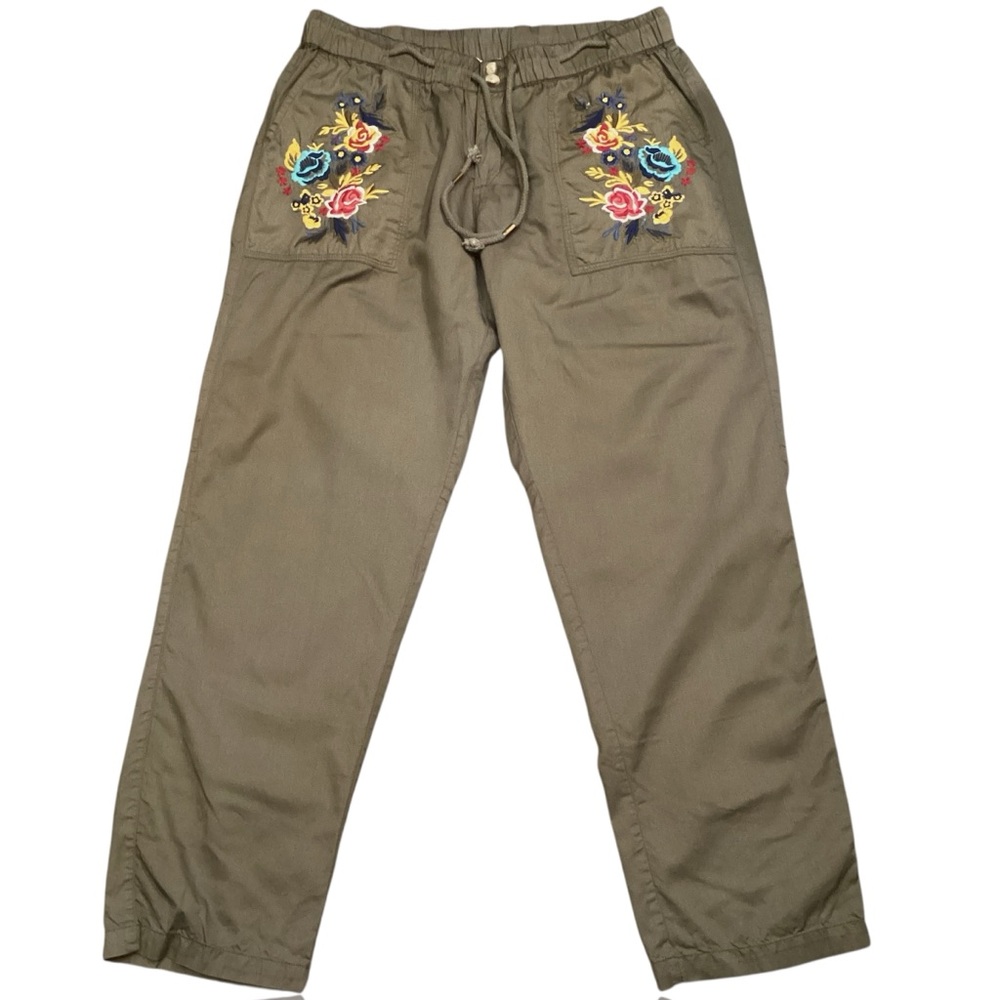 Natural Impressions Relaxed Fit Tapered Leg Embroidered Pants Lyocell Large Boho